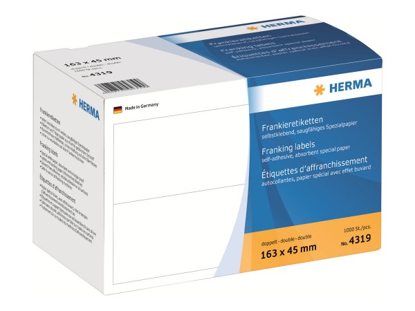 HERMA Franking labels - Papier - selbstklebend - weiß - 163 x 45 mm 1000 Etikett(en) (500 Bogen x 2)