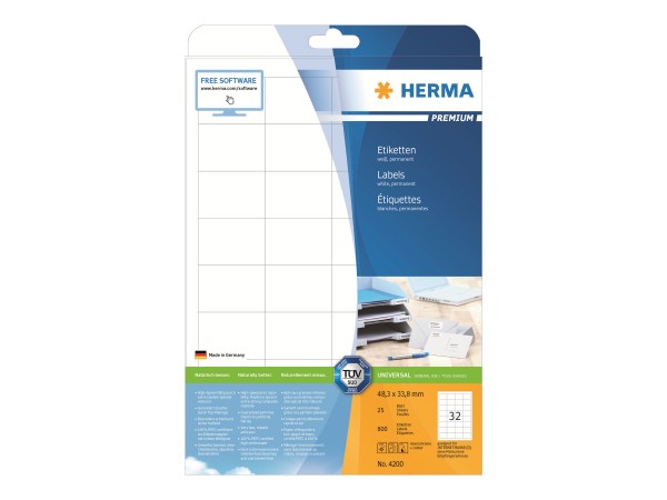 HERMA Premium - Papier - matt - permanent selbstklebend - weiß - 48.3 x 33.8 mm 800 Etikett(en) (25