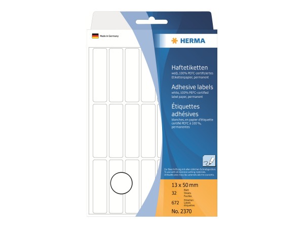 HERMA Permanenter Klebstoff - weiß - 13 x 50 mm 672 Etikett(en) (32 Bogen x 21)