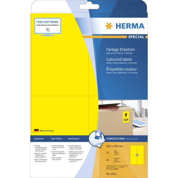 HERMA 4561 - Gelb - Rechteck - A4 - Universal - Matte - Laser/Inkjet