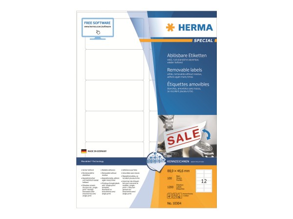 HERMA Special - Papier - matt - selbstklebend, entfernbarer Klebstoff - weiß - 88.9 x 46.6 mm 1200 E