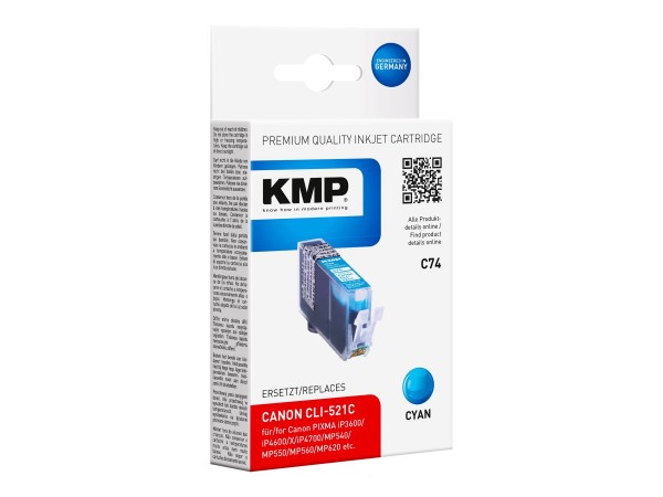 KMP C74 - 9 ml - Cyan - Tintenpatrone (Alternative zu: Canon CLI-521C, Canon 2934B001)