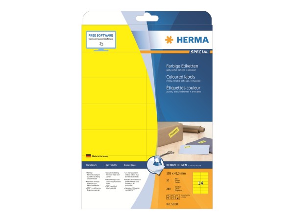 HERMA Special - Papier - matt - permanent selbstklebend - Gelb - 105 x 42.3 mm 280 Etikett(en) (20 B