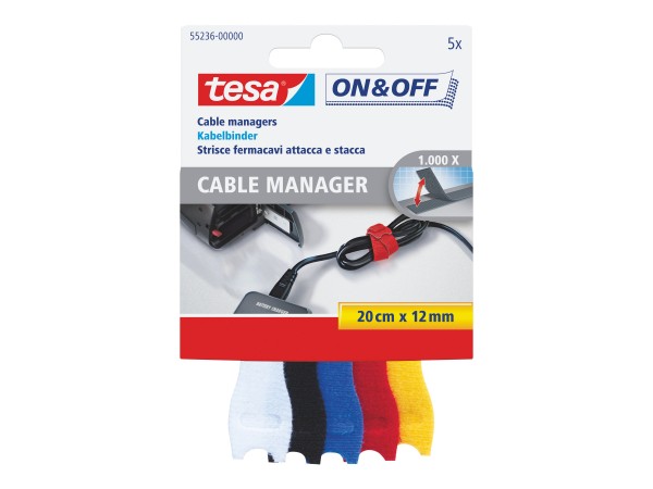 Tesa On & Off - Kabelbinder - Schwarz, weiß, Blau, Gelb, Rot - 20 cm (Packung mit 5)