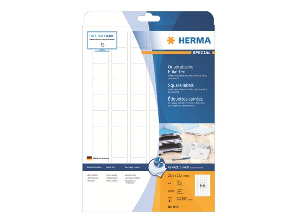 HERMA Special - Papier - matt - permanent selbstklebend - beschichtet - weiß - 25.4 x 25.4 mm - 90 g