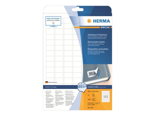 HERMA Special - Papier - matt - selbstklebend, entfernbarer Klebstoff - weiß - 25.4 x 16.9 mm 2800 E