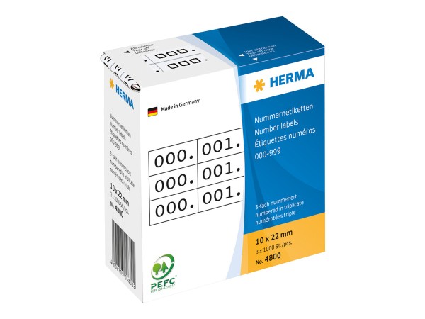 HERMA Schwarz, weiß - 10 x 22 mm 3000 Etikett(en) (1000 Bogen x 3)