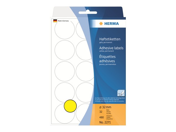 HERMA Papier - permanent selbstklebend - Gelb - 32 mm rund 480 Etikett(en) (32 Bogen x 15)