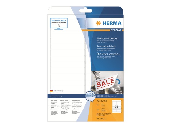 HERMA Special - Papier - matt - selbstklebend, entfernbarer Klebstoff - weiß - 96 x 16.9 mm 800 Etik