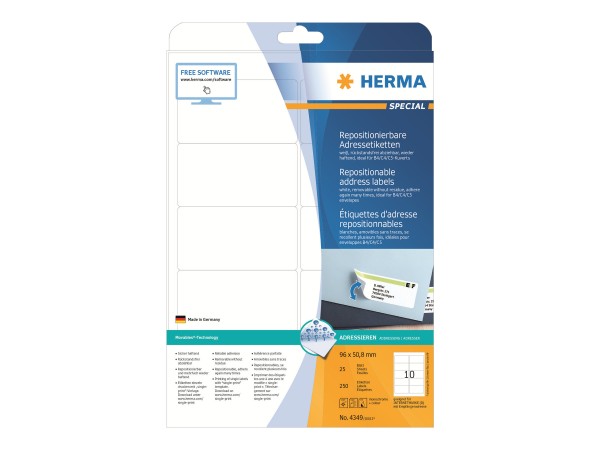 HERMA Special - Papier - matt - selbstklebend, neu positionierbar - weiß - 96 x 50.8 mm 250 Etikett(