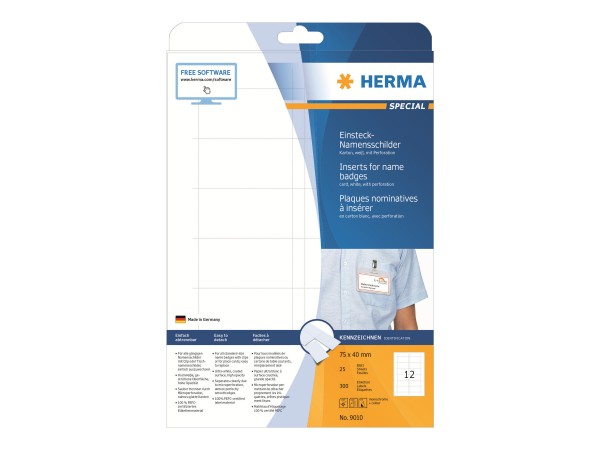 HERMA Special - Nicht klebend - perforiert - weiß - 75 x 40 mm 300 Karte(n) (25 Bogen x 12)