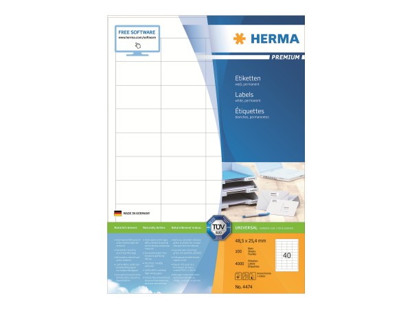 HERMA Premium - Papier - matt - permanent selbstklebend - weiß - 48.5 x 25.4 mm 4000 Etikett(en) (10