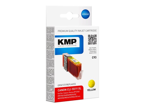 KMP C93 - 15 ml - Gelb - Tintenpatrone (Alternative zu: Canon CLI-551Y XL, Canon 6446B001)