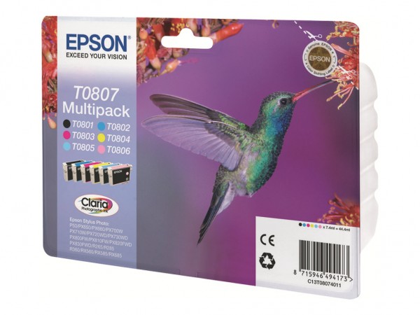 Epson T0807 Multipack - 6er-Pack - 44.4 ml - Schwarz, Gelb, Cyan, Magenta, hellmagentafarben, hell C