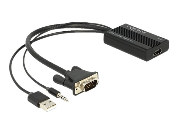 Delock VGA to HDMI Adapter with Audio - Video- / Audio-Adapter - HDMI / VGA - DB-15, Mini-Stecker, U