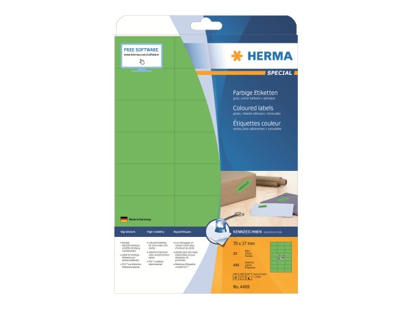 HERMA Special - Papier - matt - permanent selbstklebend - grün - 70 x 37 mm 480 Etikett(en) (20 Boge