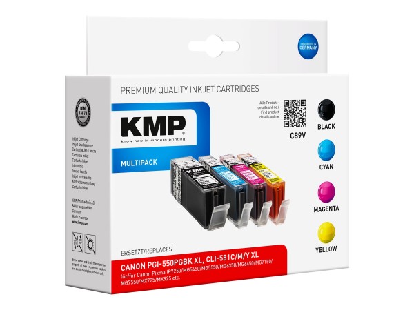 KMP MULTIPACK C89V - 4er-Pack - Schwarz, Gelb, Cyan, Magenta - Tintenpatrone (Alternative zu: Canon