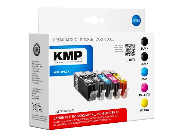 KMP MULTIPACK C100V - 5er-Pack - Schwarz, Gelb, Cyan, Magenta - Tintenpatrone (Alternative zu: Canon