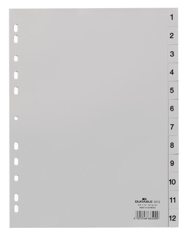 Durable 651210 - Numerischer Registerindex - Polypropylen (PP) - Grau - Porträt - A4 portrait full s