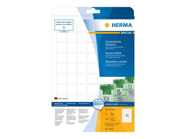 HERMA Papier - matt - selbstklebend, entfernbarer Klebstoff - weiß - 24 x 24 mm 1750 Etikett(en) (25