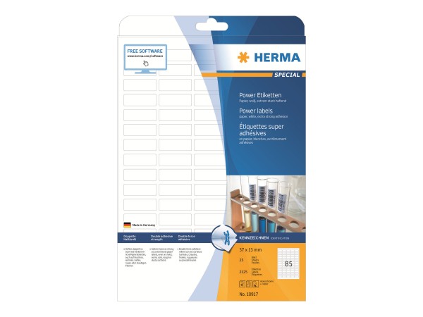 HERMA Papier - matt - selbstklebend - weiß - 37 x 13 mm 2125 Etikett(en) (25 Bogen x 85)