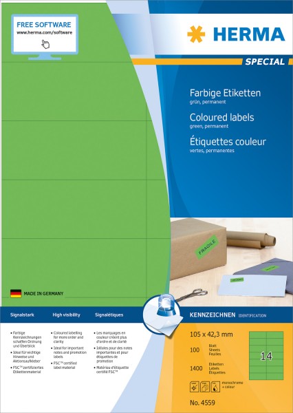 HERMA 4559 - Grün - Rechteck - A4 - Universal - Matte - Laser/Inkjet