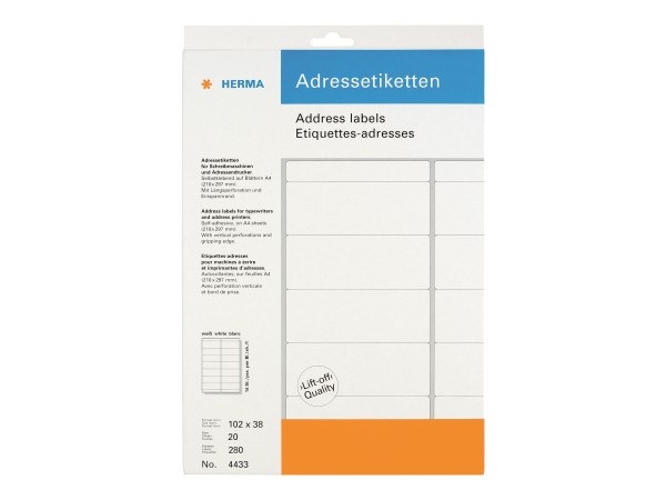 HERMA Papier - matt - permanent selbstklebend - perforiert - weiß - 102 x 38 mm 280 Etikett(en) (20