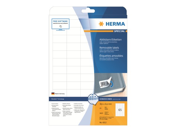 HERMA Special - Papier - matt - selbstklebend, entfernbarer Klebstoff - weiß - 38.1 x 21.2 mm 1625 E