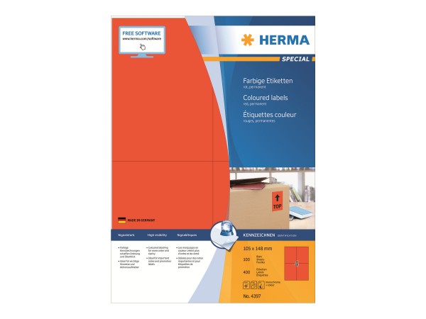 HERMA Special - Papier - matt - permanent selbstklebend - Rot - A6 (105 x 148 mm)