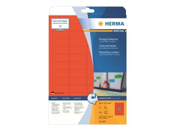 HERMA Special - Papier - matt - permanent selbstklebend - Rot - 45.7 x 21.2 mm 960 Etikett(en) (20 B