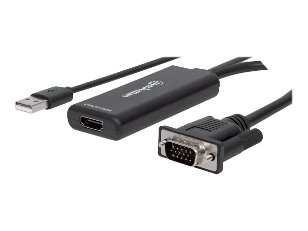 Manhattan VGA and USB-A to HDMI Converter, Analog VGA Video and USB Audio to Digital HDMI Signal, 19