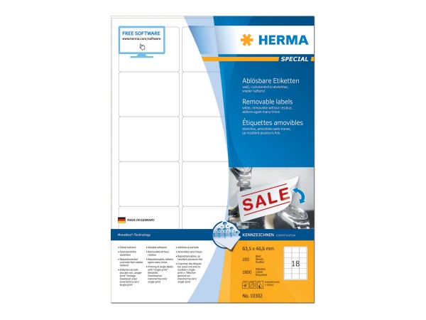 HERMA Special - Papier - matt - selbstklebend, entfernbarer Klebstoff - weiß - 63.5 x 46.6 mm 1800 E