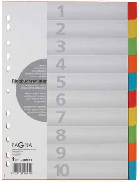 Pagna 32001-20 - Numerischer Registerindex - Pappe - Mehrfarbig - Porträt - A4 - 225 mm