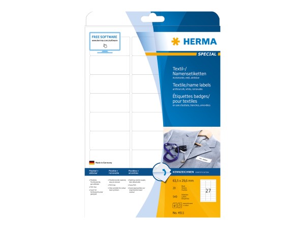 HERMA Special Name labels - Acetatseide - selbstklebend, entfernbarer Klebstoff - weiß - 63.5 x 29.6