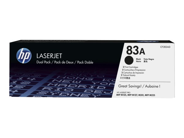 HP 83A - 2er-Pack - Schwarz - Original - LaserJet - Tonerpatrone (CF283AD)