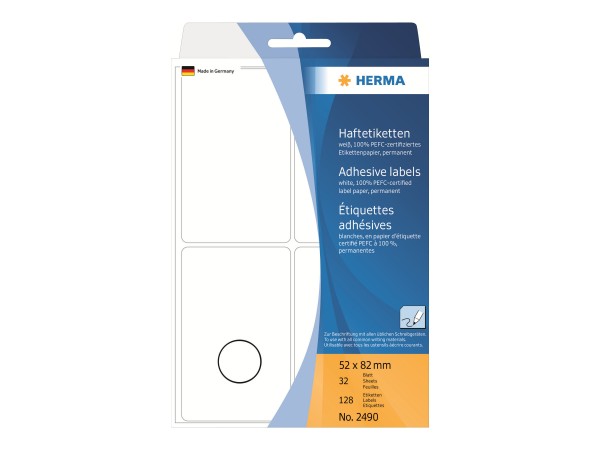 HERMA Permanenter Klebstoff - weiß - 52 x 82 mm 128 Etikett(en) (32 Bogen x 4)