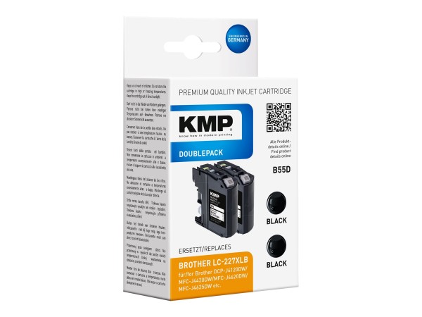 KMP Doublepack B55D - 2er-Pack - 25 ml - Schwarz - Tintenpatrone (Alternative zu: Brother LC-227XLBK