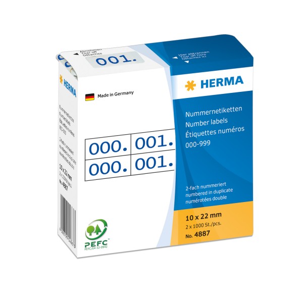 HERMA Nummernetiketten doppelt selbstklebend 10x22 mm Aufdruck blau - 0-999 - Blau - Rechteck - Papi