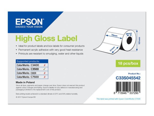 Epson Hochglänzend - 76 x 51 mm 610 Etikett(en) (1 Rolle(n)