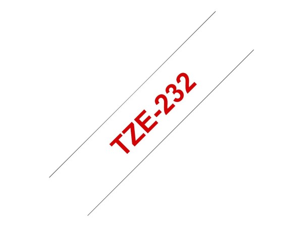 Brother TZe232 - Standard-Klebstoff - Rot auf Weiß - Rolle (1,2 cm x 8 m)