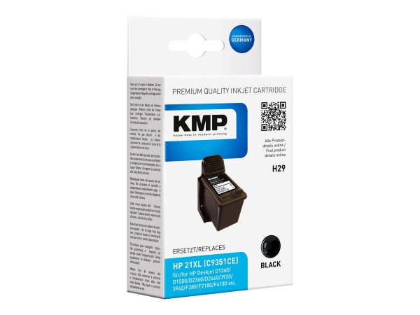 KMP H29 - 16 ml - Hohe Ergiebigkeit - Schwarz - Tintenpatrone (Alternative zu: HP 21XL, HP C9351CE)