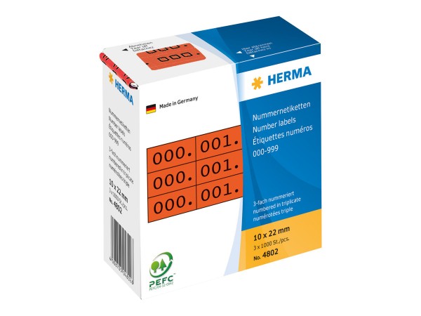 HERMA Schwarz, Rot - 10 x 22 mm 3000 Etikett(en) (1000 Bogen x 3)