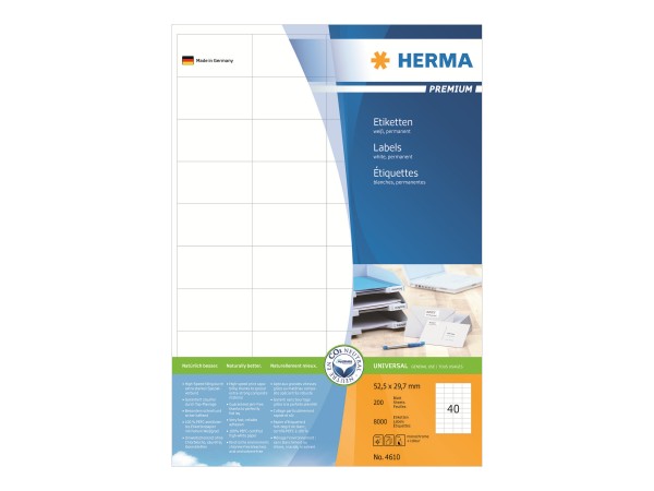 HERMA Premium - Papier - matt - permanent selbstklebend - weiß - 52.5 x 29.7 mm 8000 Etikett(en) (20