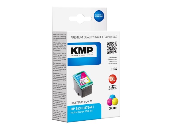 KMP H26 - 14 ml - Größe XXL - Farbe (Cyan, Magenta, Gelb) - Tintenpatrone (Alternative zu: HP 343, H