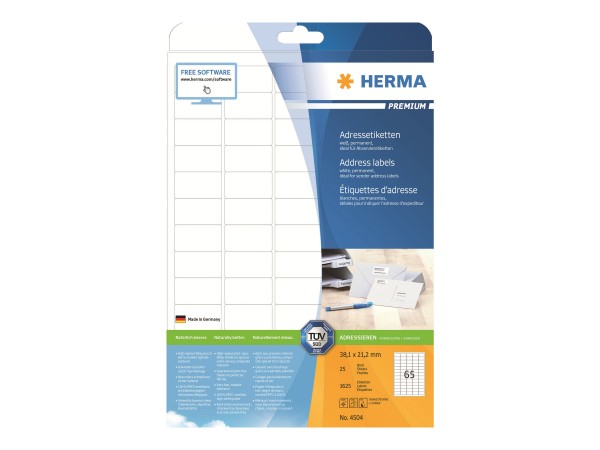 HERMA Premium - Papier - matt - permanent selbstklebend - High White - 38.1 x 21.2 mm 1625 Etikett(e