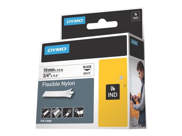 Dymo IND - Nylon - Klebstoff - Schwarz auf Weiß - Rolle (1,9 cm x 4 m)