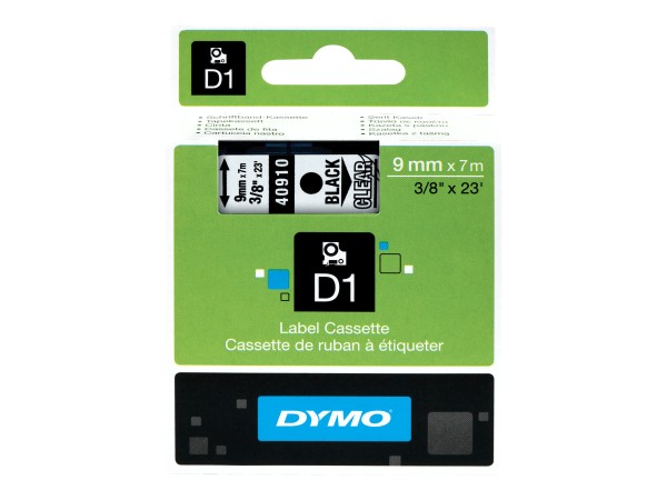 Dymo D1 - Selbstklebend - Schwarz auf Transparent - Rolle (0,9 cm x 7 m)