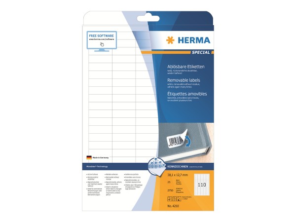 HERMA Special - Papier - matt - selbstklebend, entfernbarer Klebstoff - weiß - 38.1 x 12.7 mm 2750 E