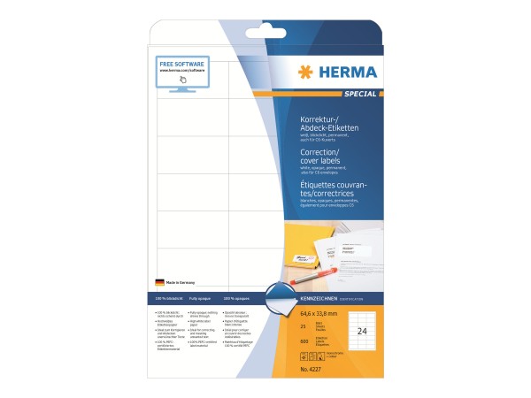 HERMA Special - Weiß - 64.6 x 33.8 mm 600 Etikett(en) (25 Bogen x 24)